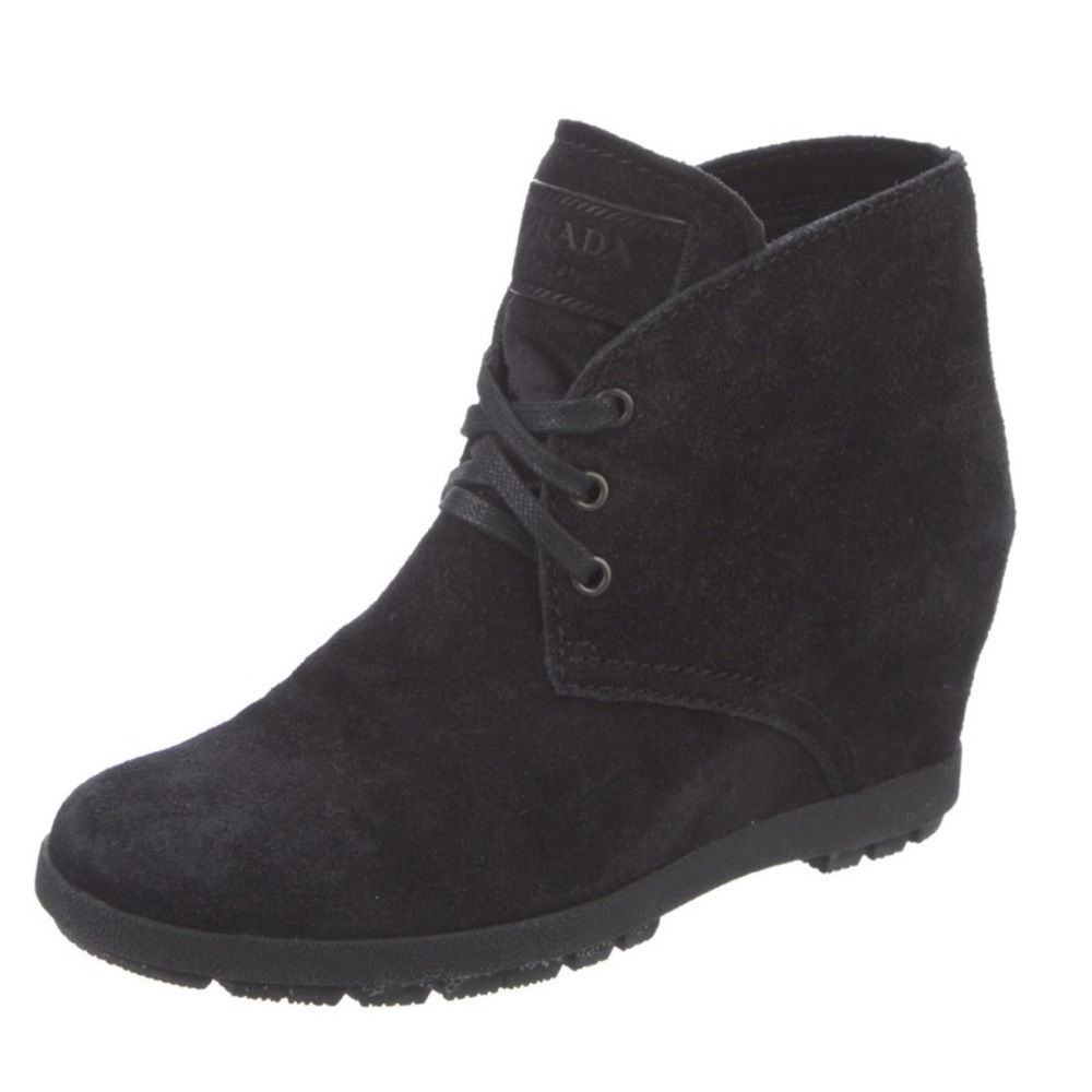 Auth 🦋 PRADA  Black Suede Ankle Boots US Size 6